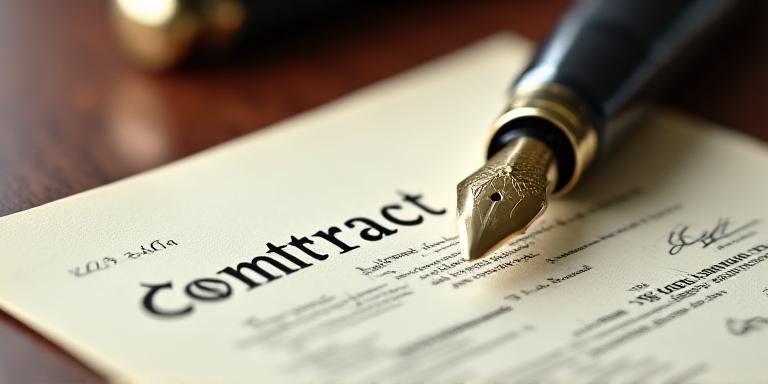 Close up of legal professional reviewing a document with a fountain pen